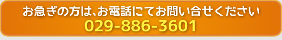 お急ぎの方は、お電話にてお問い合せください 029-886-3601